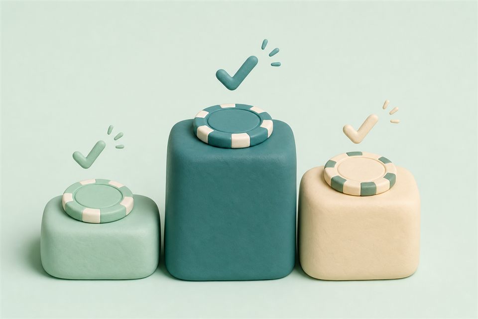 Soft pastel illustration of three podium steps with a casino chip on each